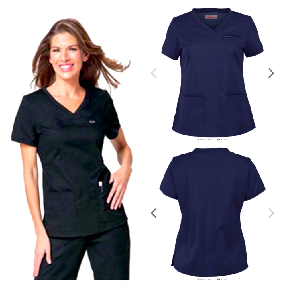 NEW KOI KATHY PETERSON NAVY NICOLE SCRUB TOP